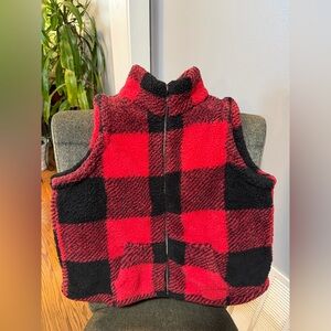 Kids Red and Black Checkered Fleece Vest